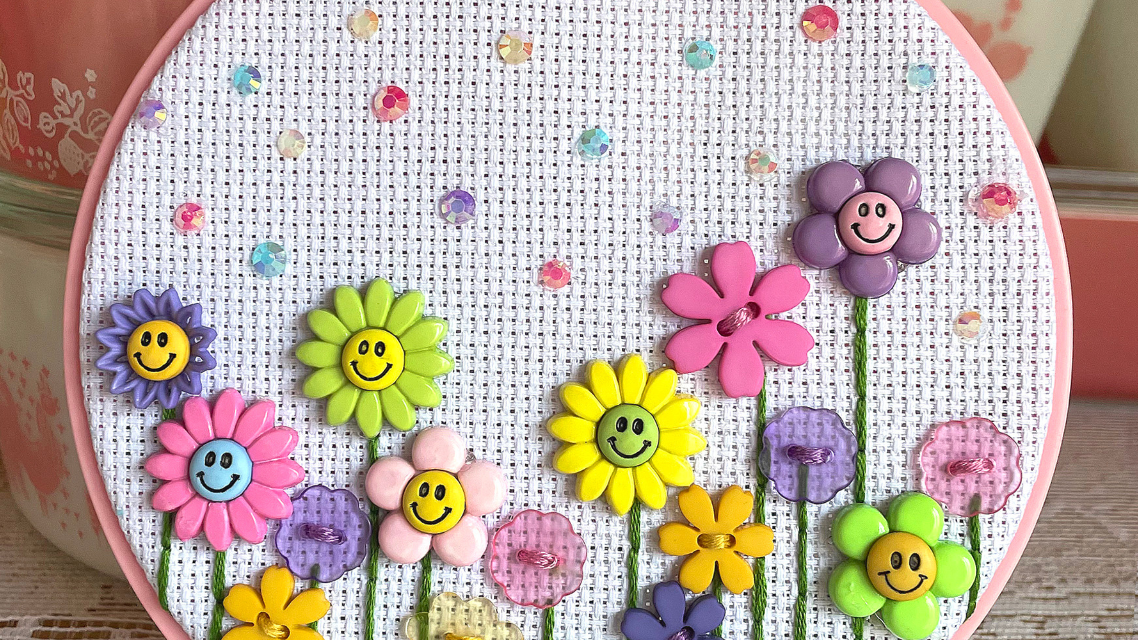 Smiley Flower Garden Embroidery Hoop