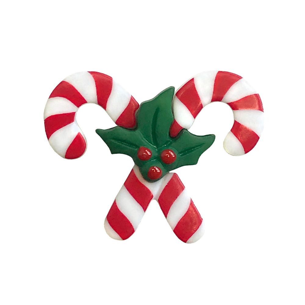 Crossed Candy Canes with Holly Christmas Craft Button – Holiday Sewing & DIY Embellishment