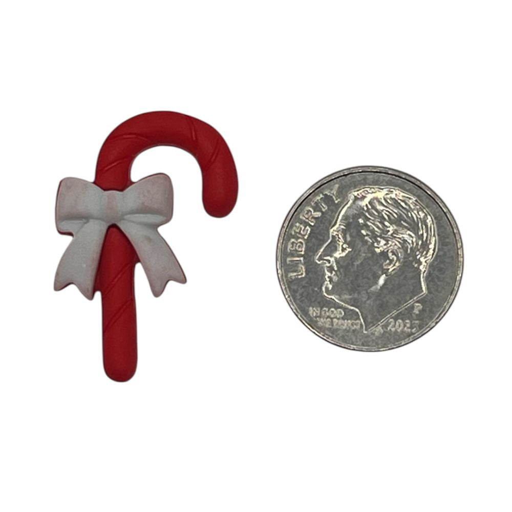 Candy Cane Button with White Bow – Christmas Craft & Sewing Embellishment