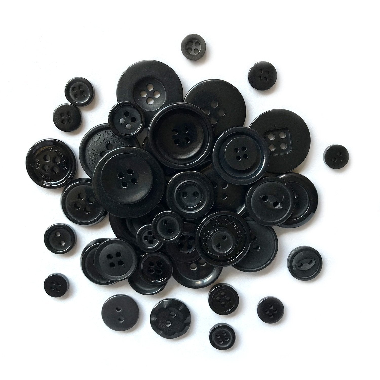 Black Buttons for Crafts Sewing Scrapbooks and Quilts. Assorted sizes  including small black buttons