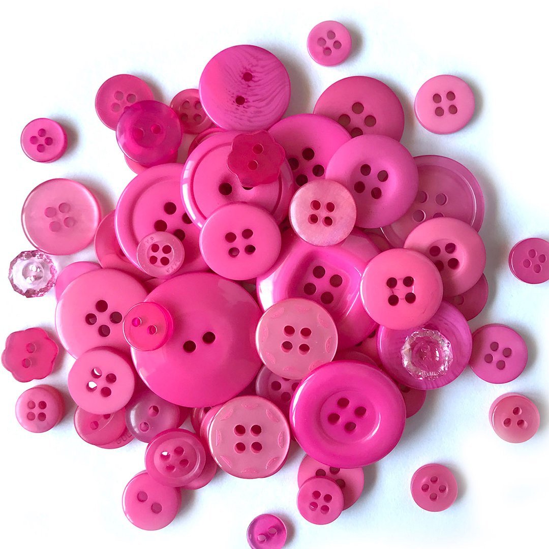 Hot pink Buttons for Crafts Sewing Scrapbooks and Quilts. Assorted sizes  including small hot pink buttons