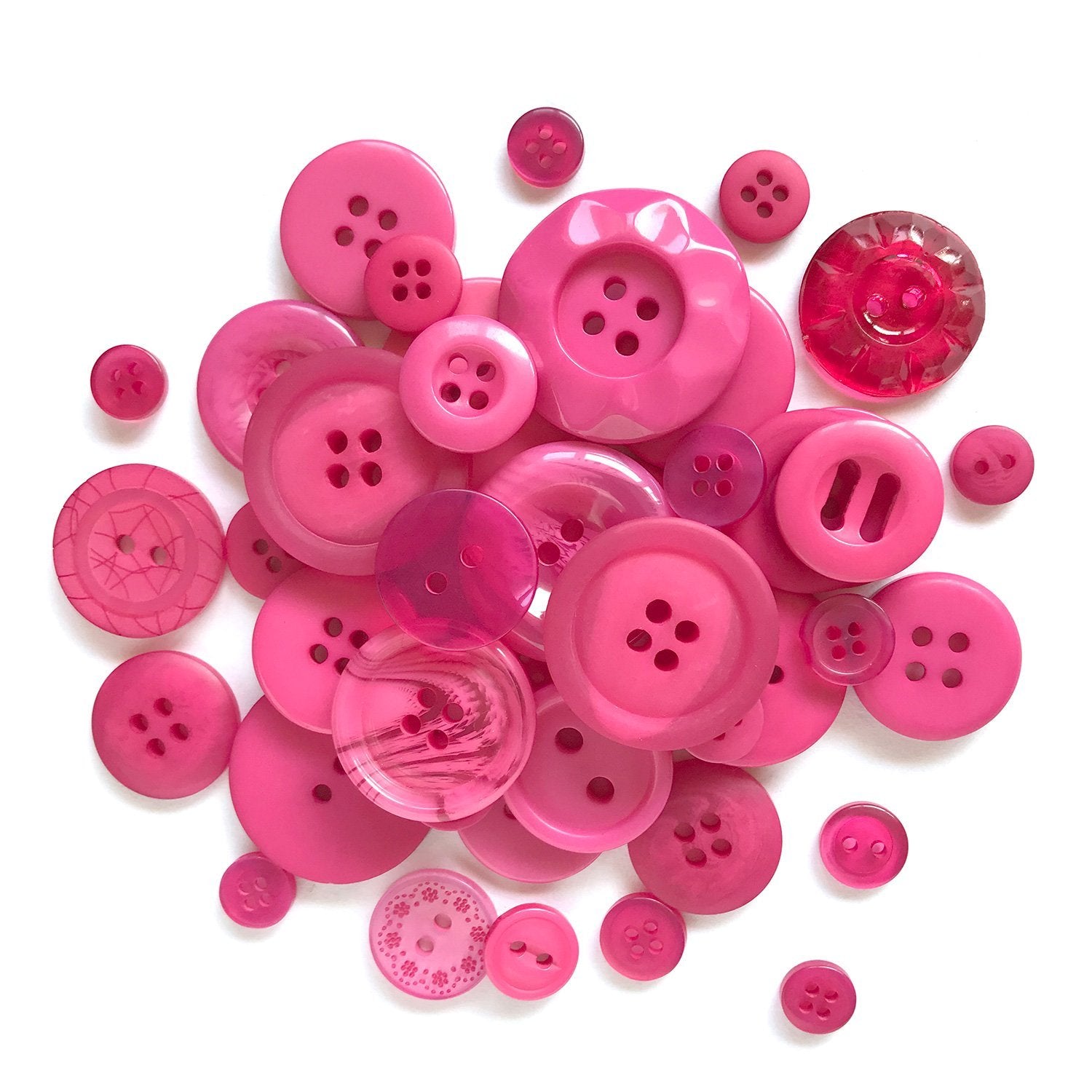 Hot pink Buttons for Crafts Sewing Scrapbooks and Quilts. Assorted sizes  including small hot pink buttons