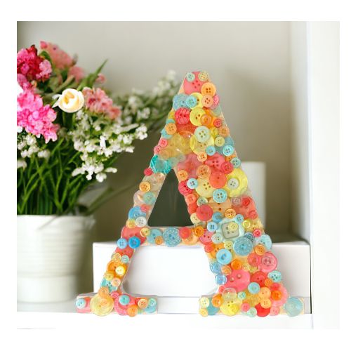 DIY Rainbow Button Monogram Letter A