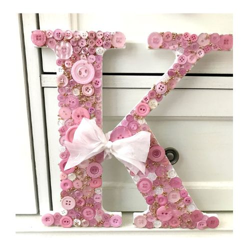 DIY Pretty in Pink “K” Button Monogram