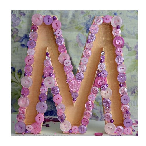 DIY Mauve Mosaic Button Monogram “M”