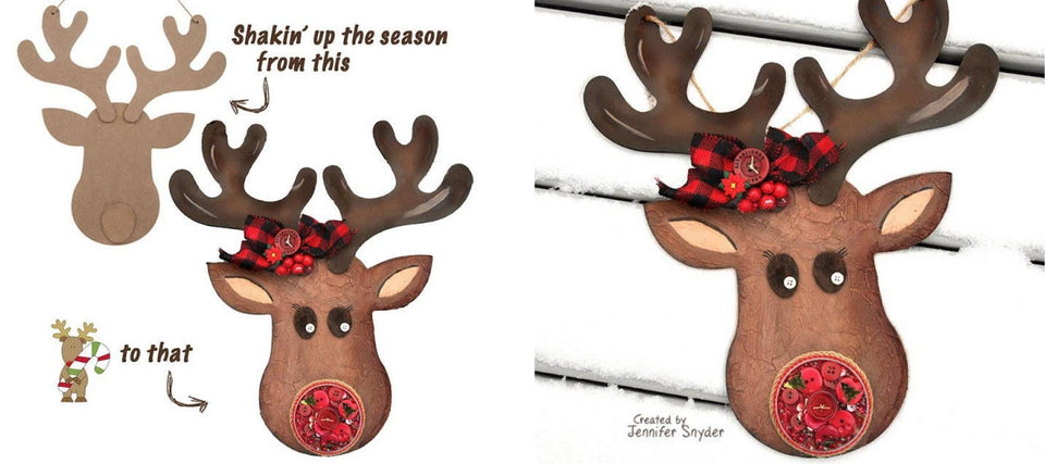 Red Nosed Reindeer Shaker Wall Hanging - Buttons Galore and More
