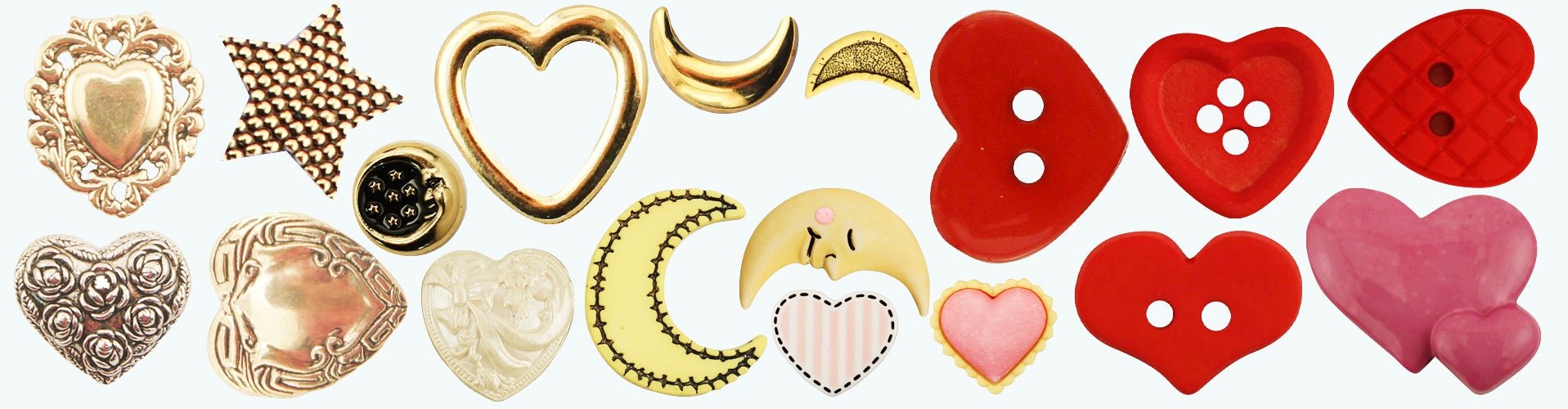 Hearts, Stars & Moons Single Bulk Buttons | Buttons Galore and More