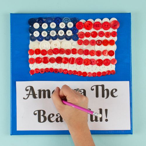 DIY American Flag Button Art Kit – 8x10 Canvas Craft Kit