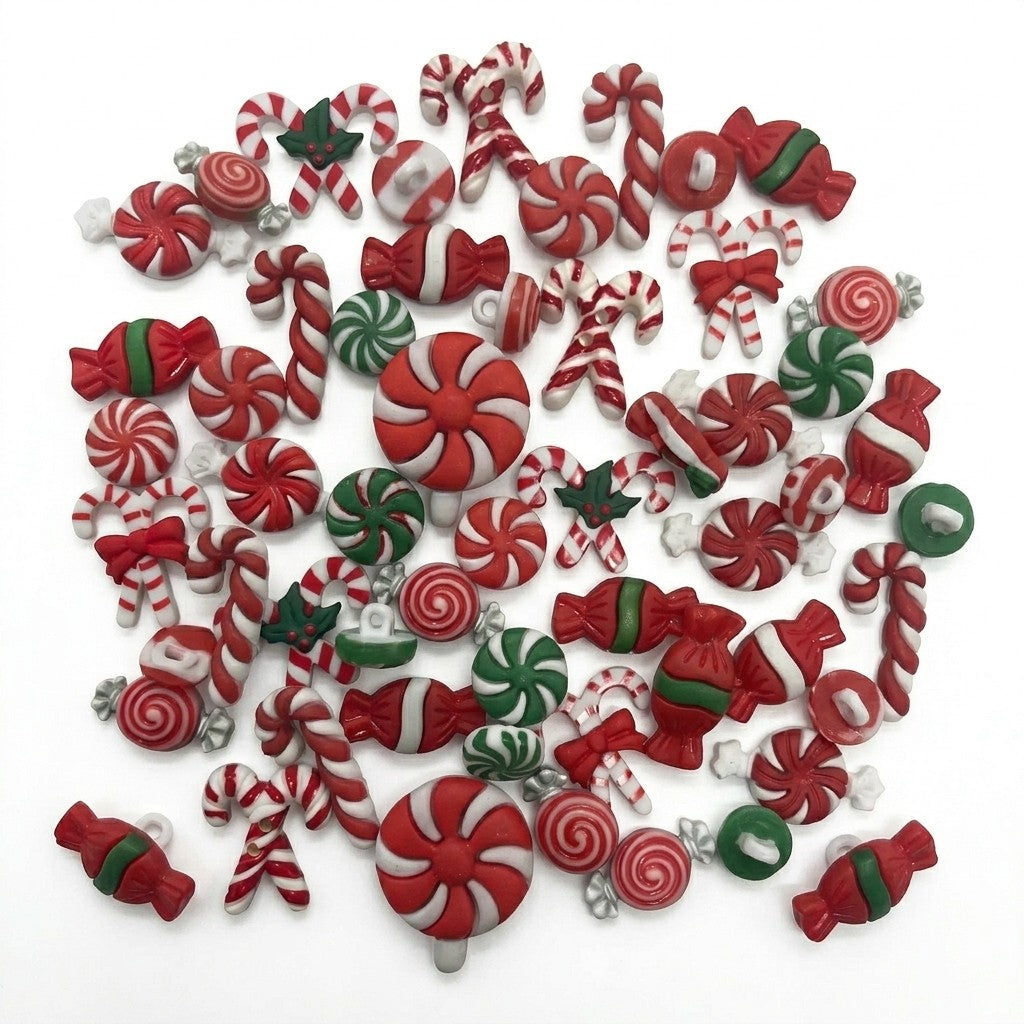 Candy Cane & Peppermint Christmas Buttons – Assorted Holiday Craft & Sewing Embellishments