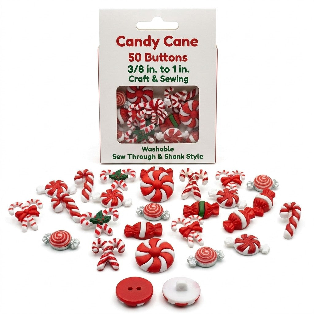 Candy Cane & Peppermint Christmas Buttons – Assorted Holiday Craft & Sewing Embellishments
