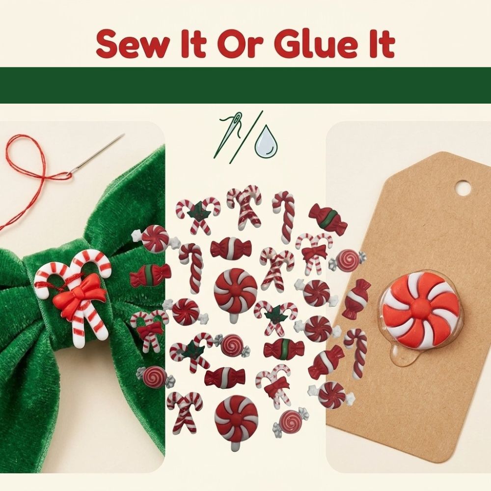 Candy Cane & Peppermint Christmas Buttons – Assorted Holiday Craft & Sewing Embellishments