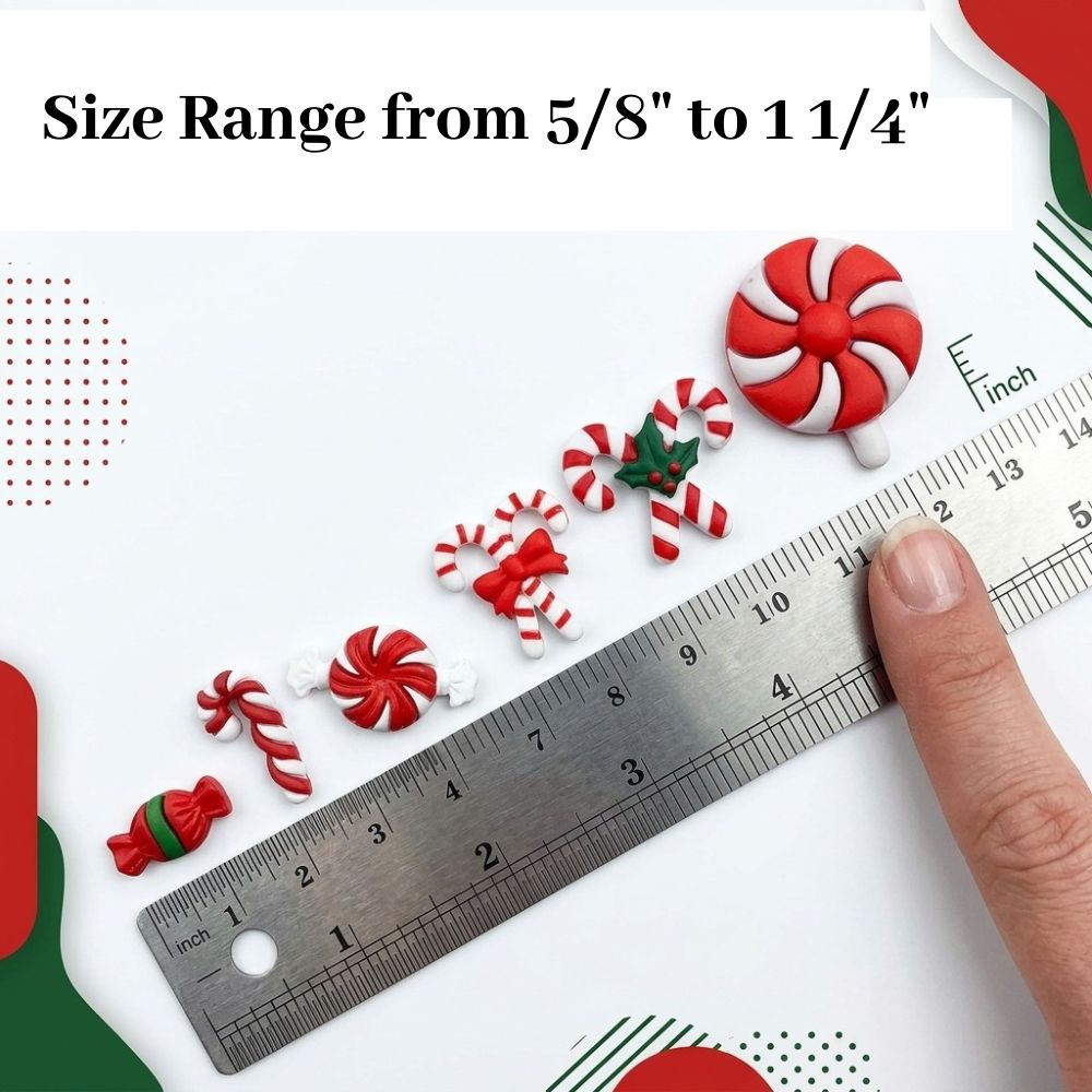Candy Cane & Peppermint Christmas Buttons – Assorted Holiday Craft & Sewing Embellishments