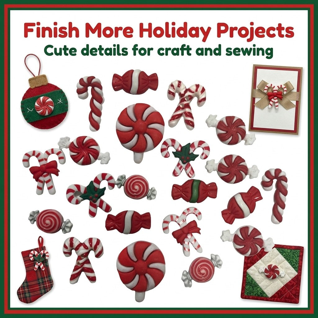 Candy Cane & Peppermint Christmas Buttons – Assorted Holiday Craft & Sewing Embellishments