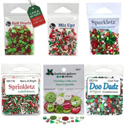 Christmas Craft Embellishment Bundle – 6-Pack Holiday Buttons, Beads & Sequins