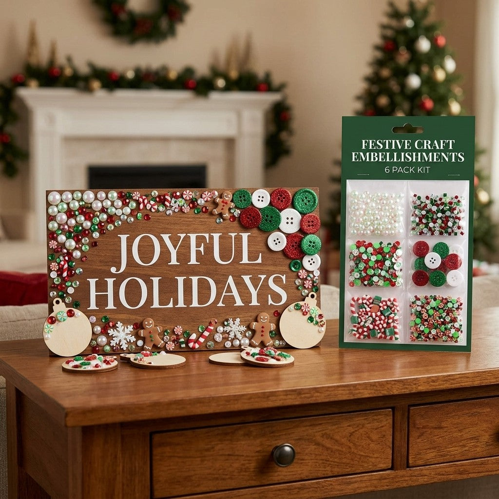 Christmas Craft Embellishment Bundle – 6-Pack Holiday Buttons, Beads & Sequins