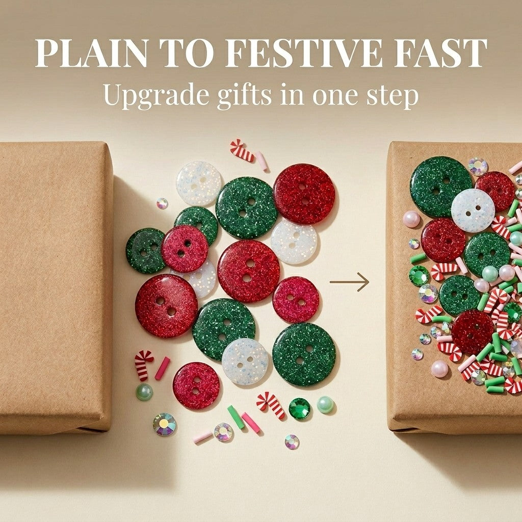 Christmas Craft Embellishment Bundle – 6-Pack Holiday Buttons, Beads & Sequins