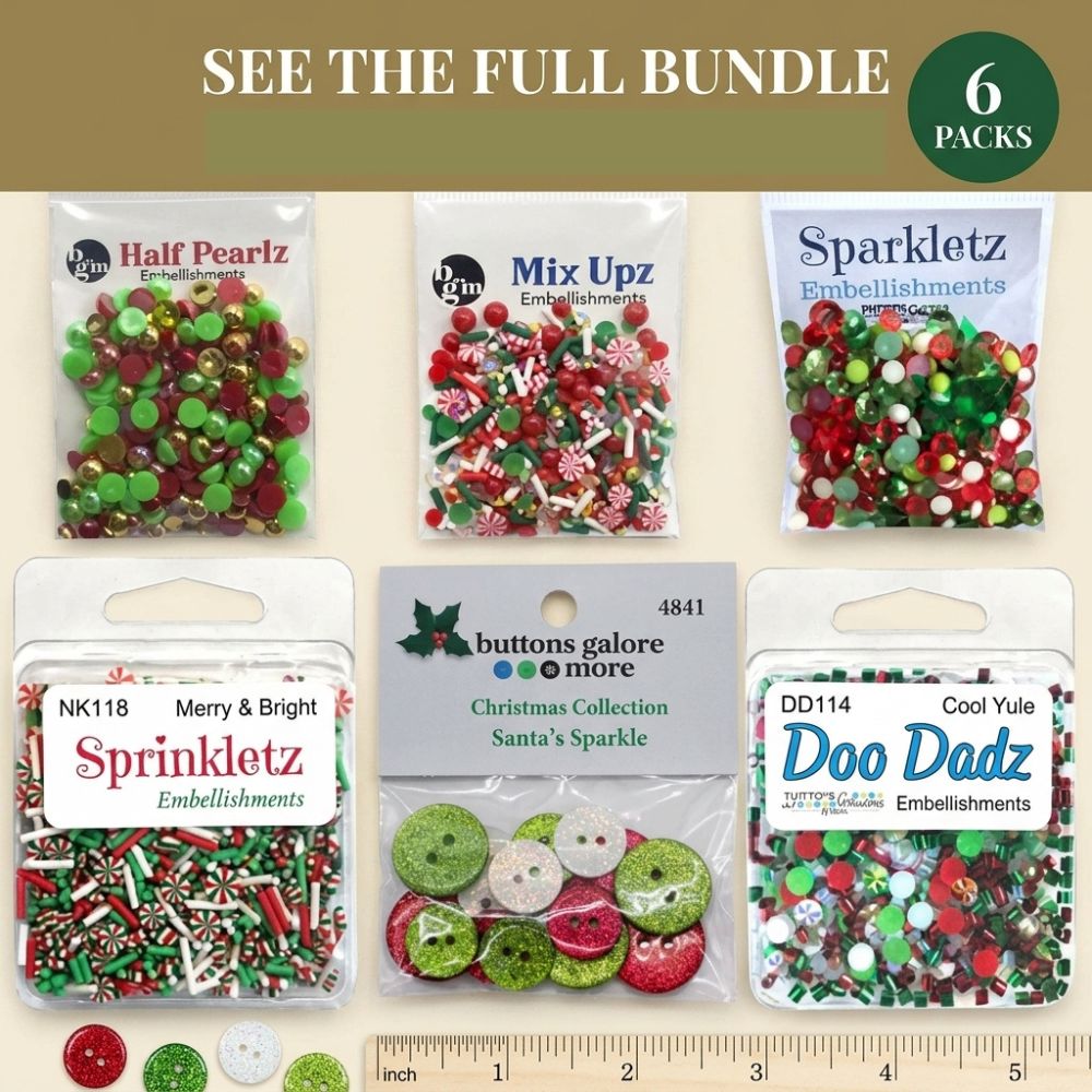 Christmas Craft Embellishment Bundle – 6-Pack Holiday Buttons, Beads & Sequins