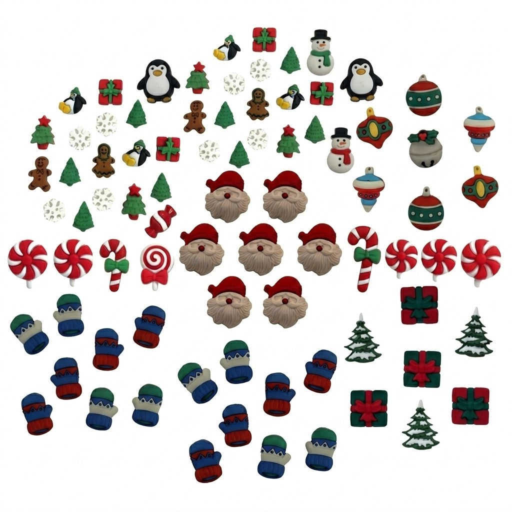 Christmas Collection Bundle – 6 Themed Packs, 50+ Piece Novelty Holiday Button Set