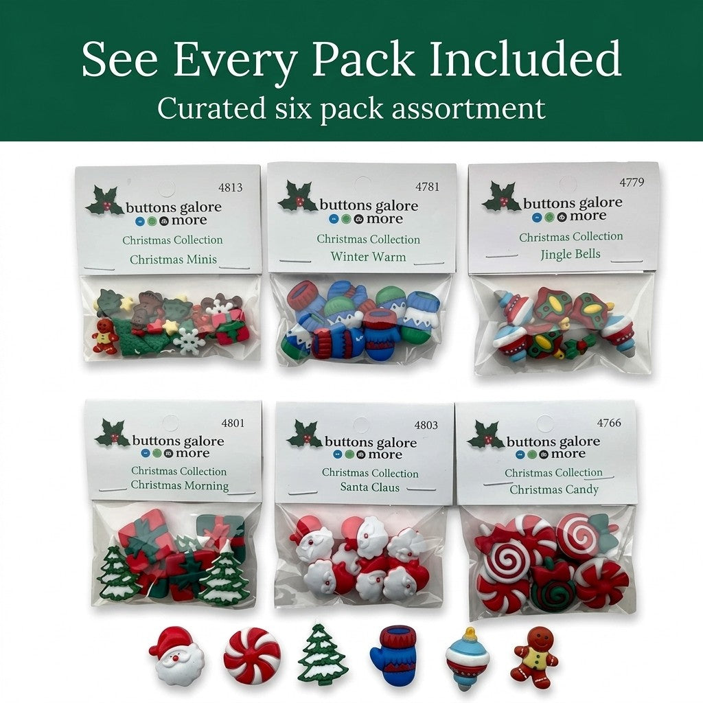 Christmas Collection Bundle – 6 Themed Packs, 50+ Piece Novelty Holiday Button Set