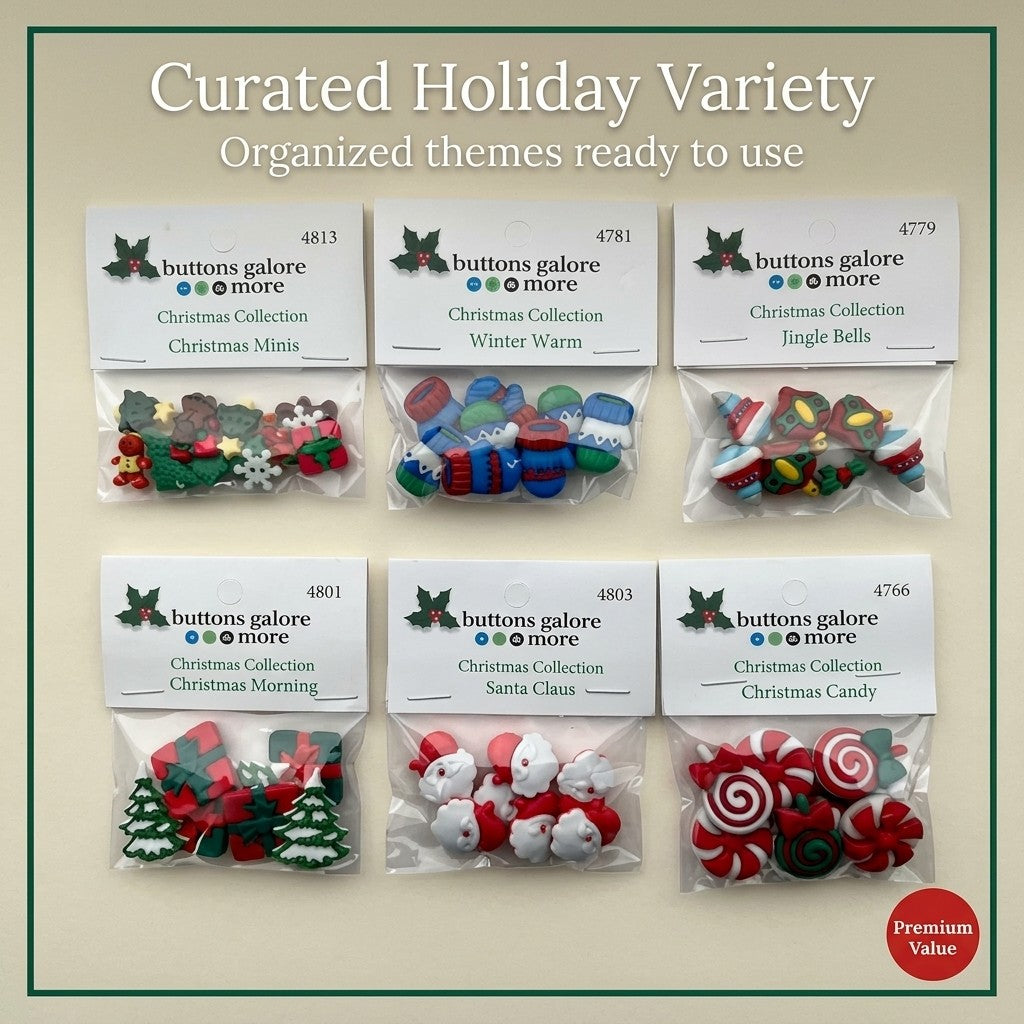 Christmas Collection Bundle – 6 Themed Packs, 50+ Piece Novelty Holiday Button Set