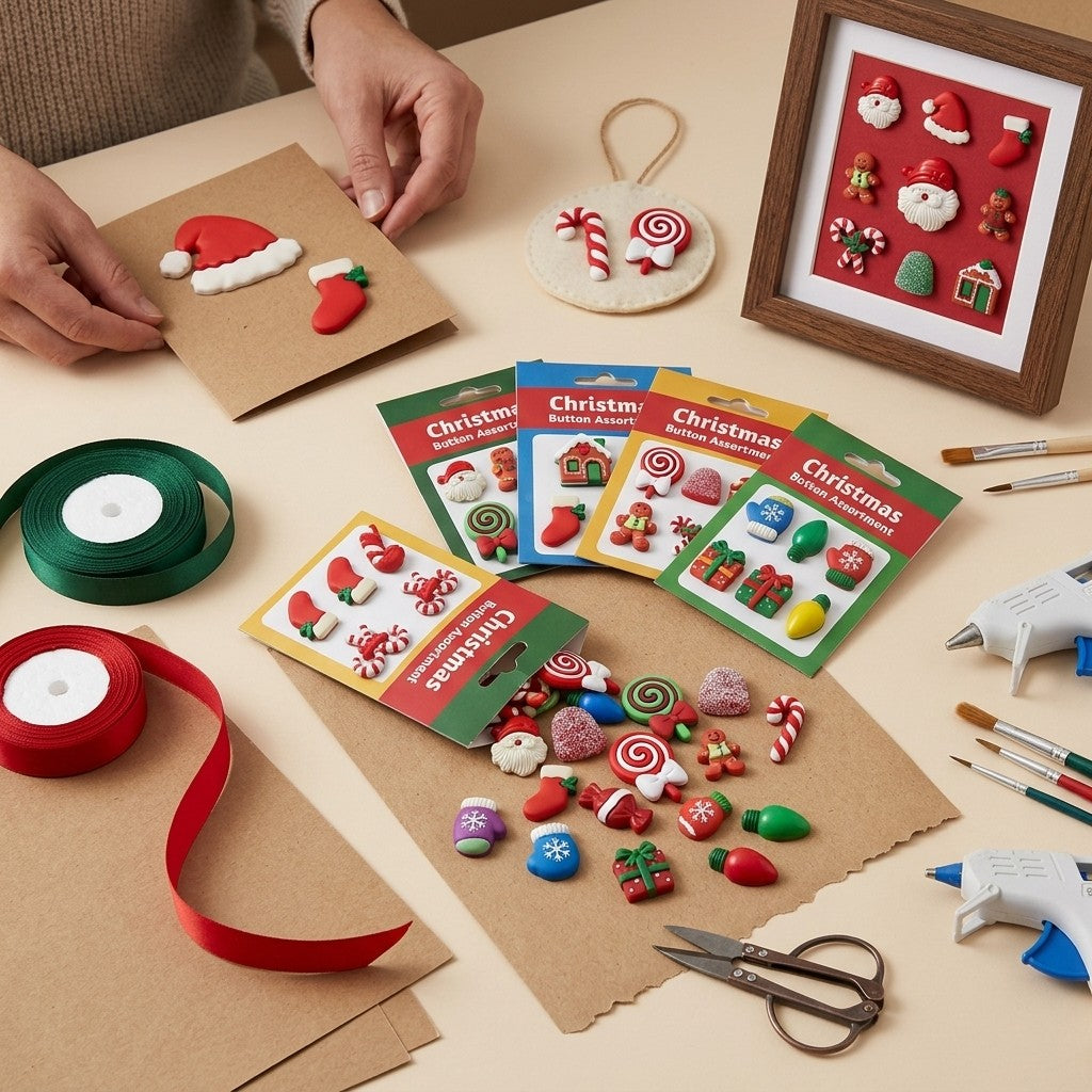 Christmas Craft Buttons – 50+ Piece 3D Holiday Assortment Novelty Buttons for Sewing, Scrapbooking, DIY Decor & Card Making