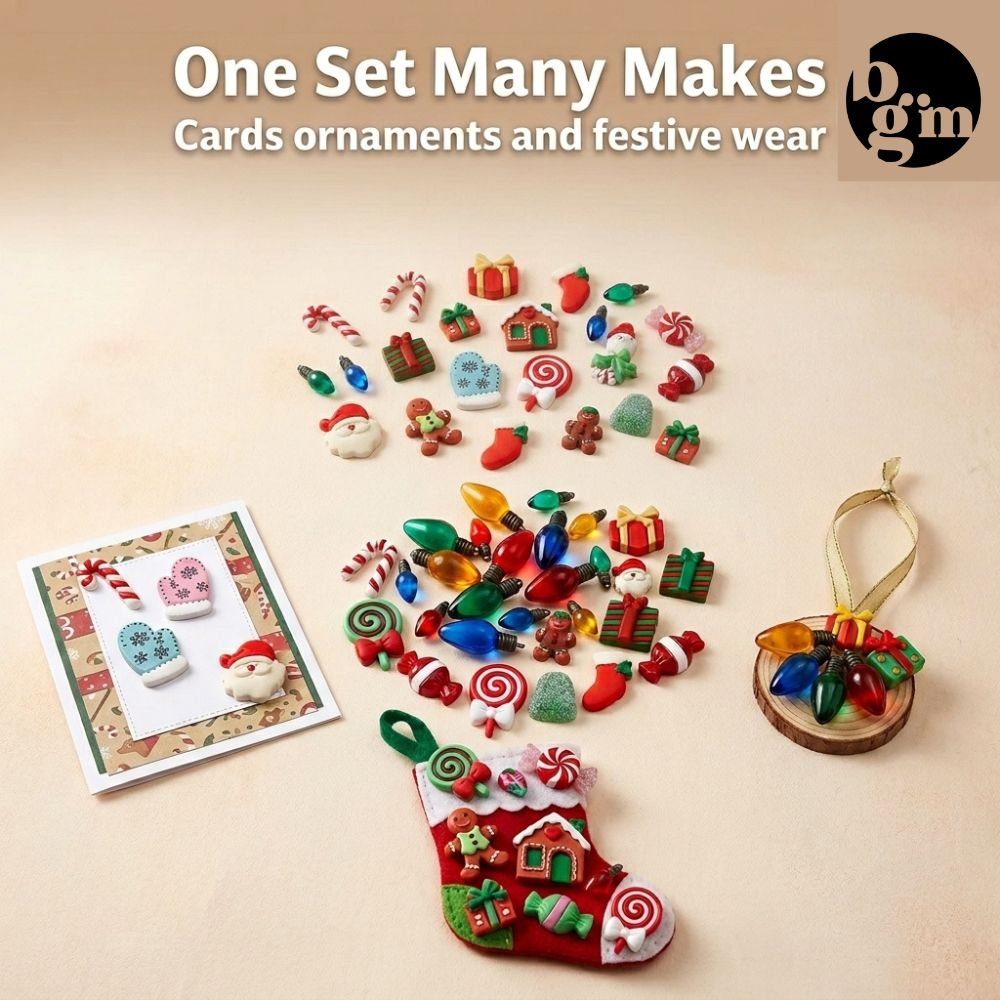 Christmas Craft Buttons – 50+ Piece 3D Holiday Assortment Novelty Buttons for Sewing, Scrapbooking, DIY Decor & Card Making