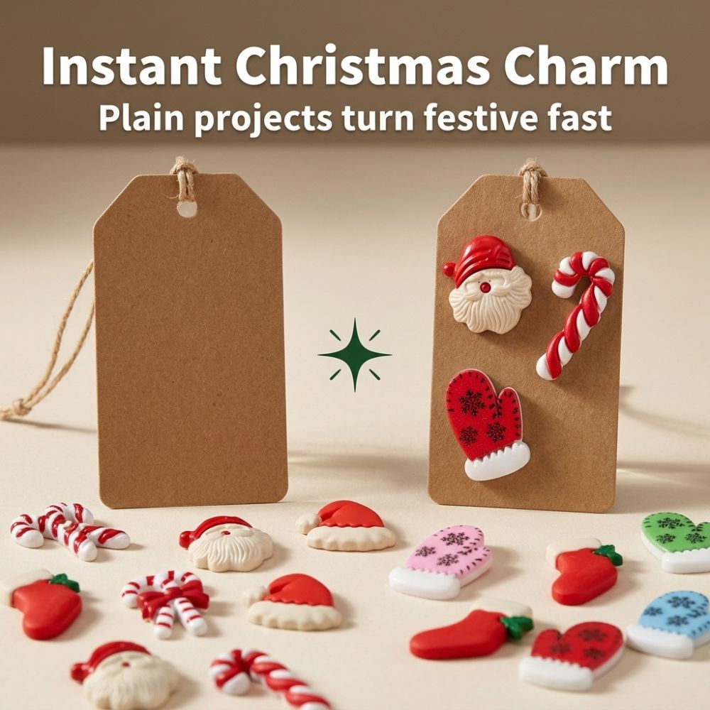 Christmas Craft Buttons – 50+ Piece 3D Holiday Assortment Novelty Buttons for Sewing, Scrapbooking, DIY Decor & Card Making