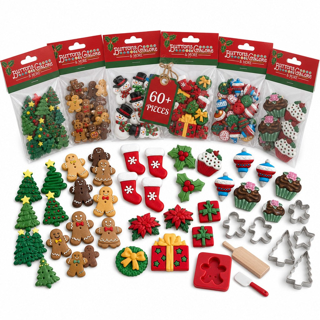 Christmas Buttons Assortment – 50+ Piece Holiday Craft & Sewing Button Bundle, 6 Unique Packs