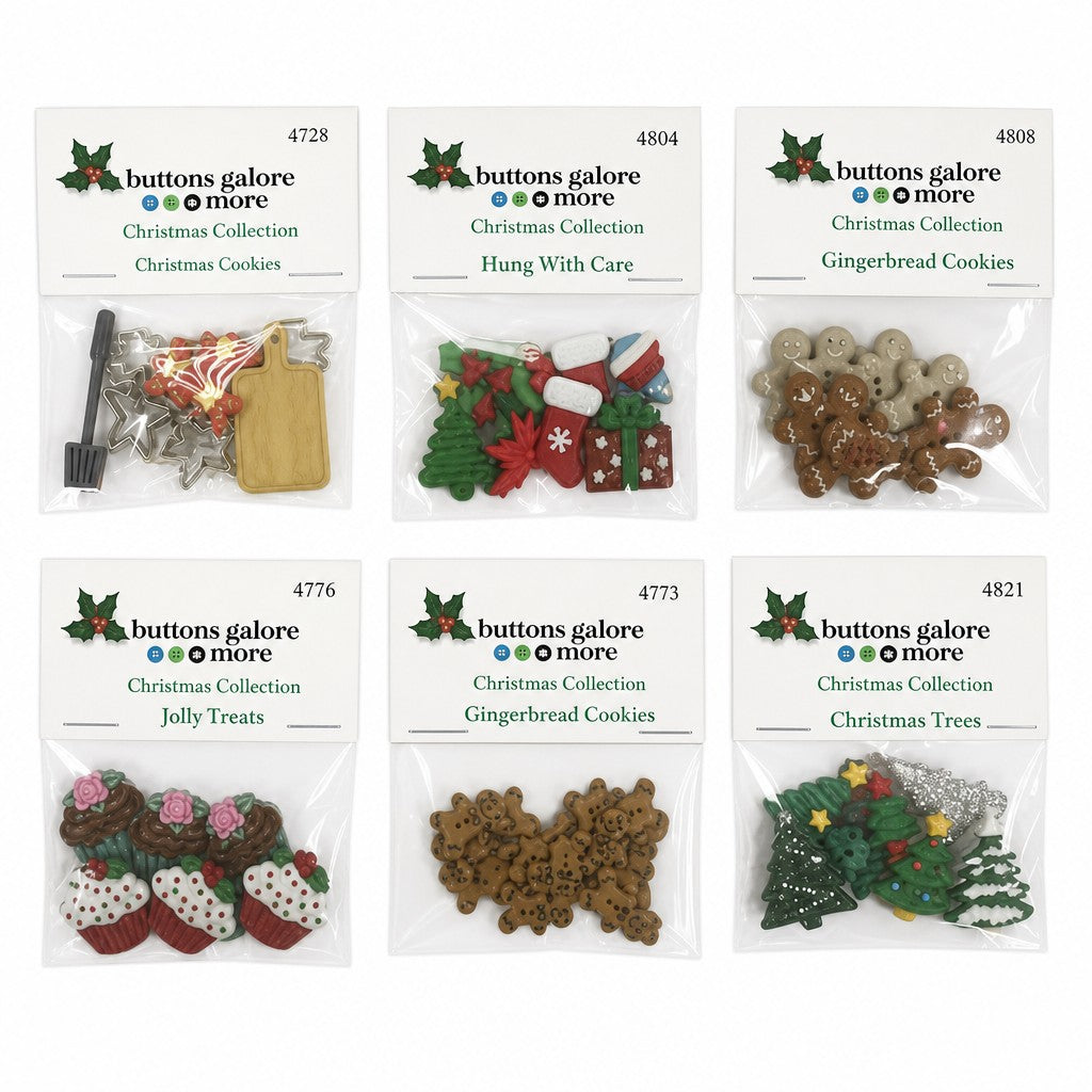 Christmas Buttons Assortment – 50+ Piece Holiday Craft & Sewing Button Bundle, 6 Unique Packs