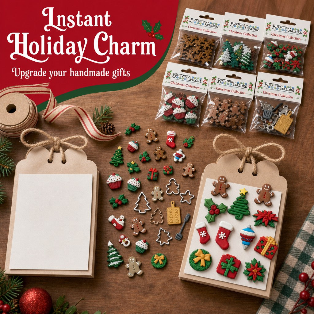 Christmas Buttons Assortment – 50+ Piece Holiday Craft & Sewing Button Bundle, 6 Unique Packs