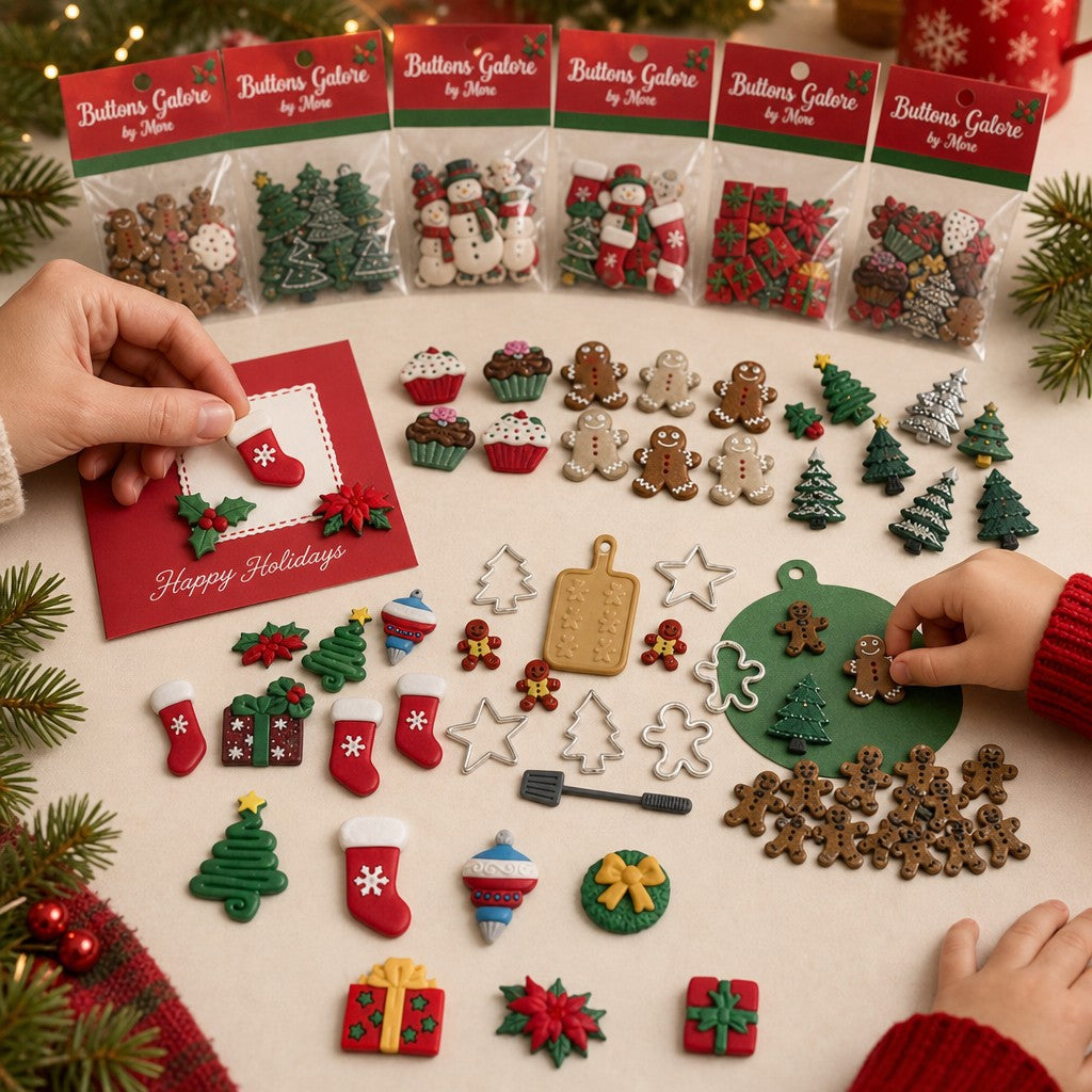 Christmas Buttons Assortment – 50+ Piece Holiday Craft & Sewing Button Bundle, 6 Unique Packs