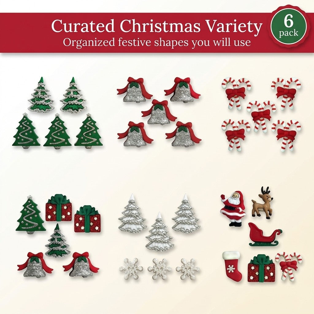 Christmas Buttons for Crafts – 33 Piece Holiday Assortment 3D Novelty Buttons for Sewing, Scrapbooking, Card Making
