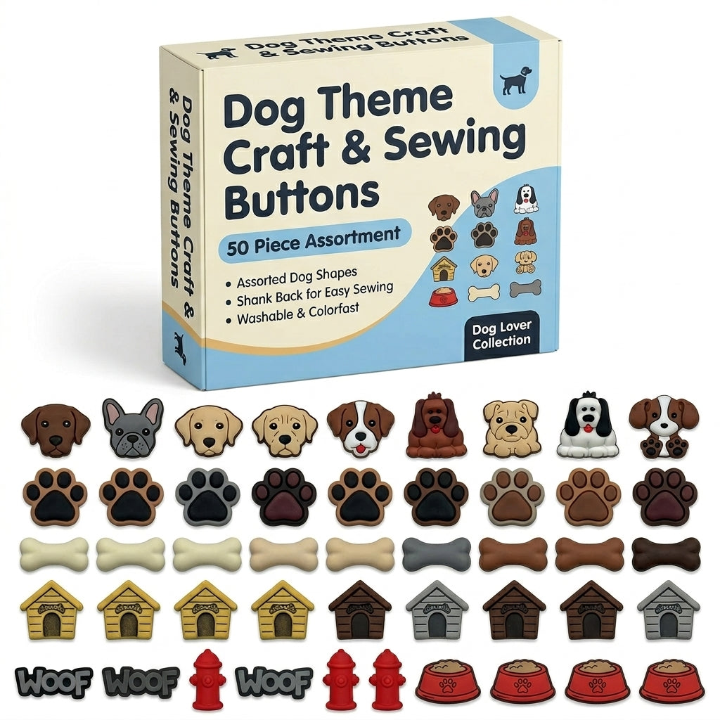 Dog Theme Craft & Sewing Buttons – 50 Piece Novelty Button Assortment