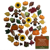 Fall Novelty Button Assortment – 50 Autumn Sewing & Craft Buttons with Pumpkins, Leaves & Harvest Shapes