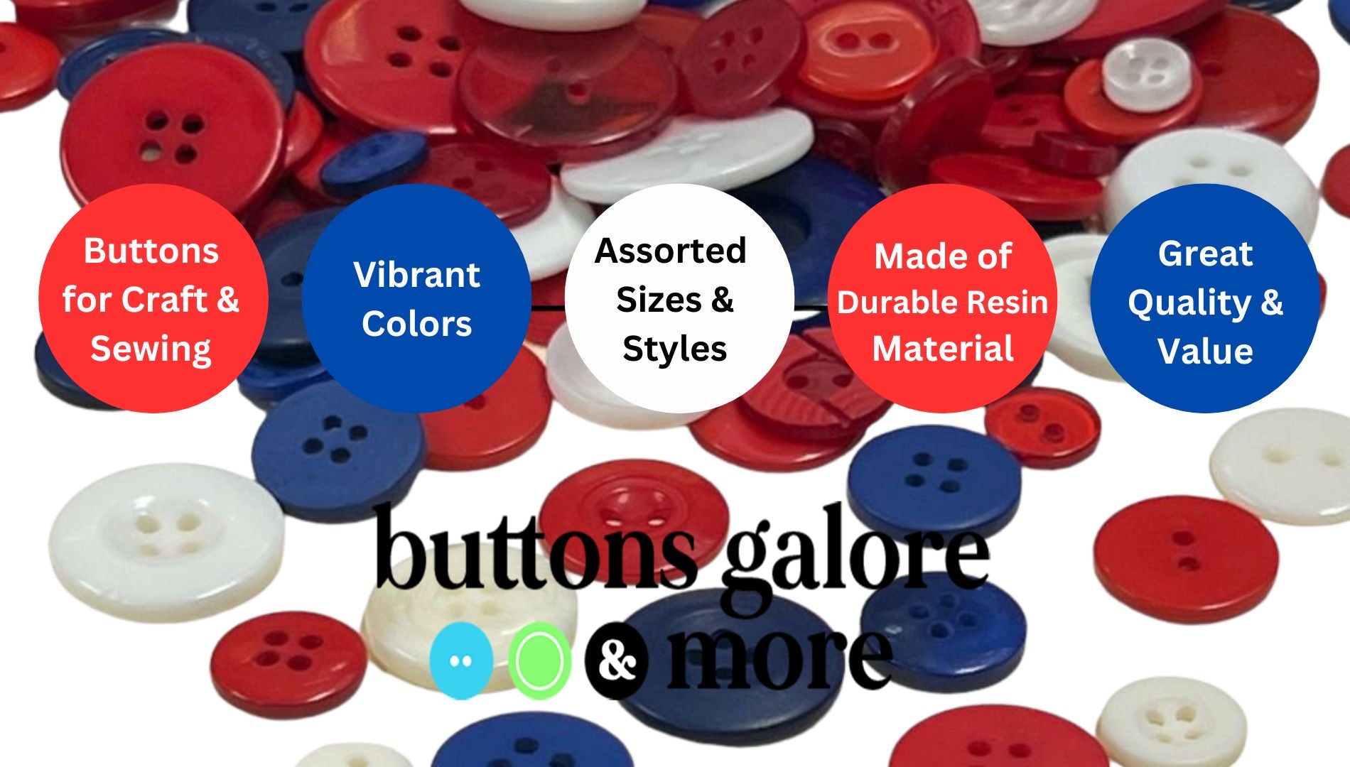 Copy of 500-700 Pcs Patriotic Color Assorted Sizes Round Resin Buttons for Crafts Sewing (Patriotic)