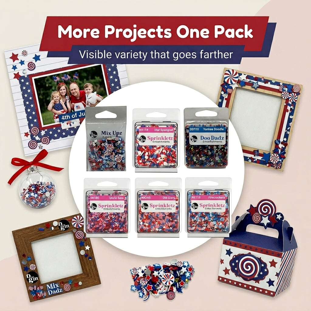 Patriotic Craft Embellishment Variety Pack – 6 Pack Red, White & Blue