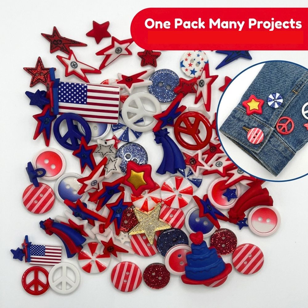 Patriotic Craft and Sewing Buttons – 50 Piece Button Assortment