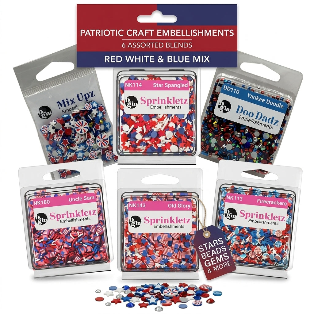 Patriotic Craft Embellishment Variety Pack – 6 Pack Red, White & Blue