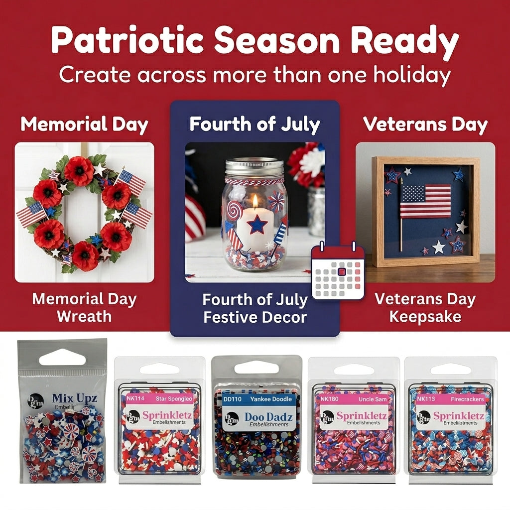 Patriotic Craft Embellishment Variety Pack – 6 Pack Red, White & Blue
