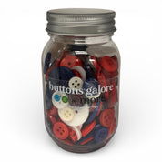 America 250 Button Jar – Red, White & Blue Hand-Dyed Sewing Buttons