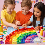 DIY Rainbow Button Art Kit for Kids – 8x10 Canvas Craft Kit Includes Colorful Buttons