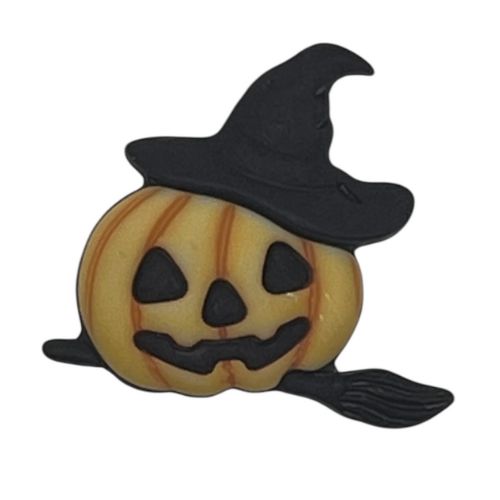 Pumpkin Witch Craft Button – Jack-O’-Lantern with Hat & Broom