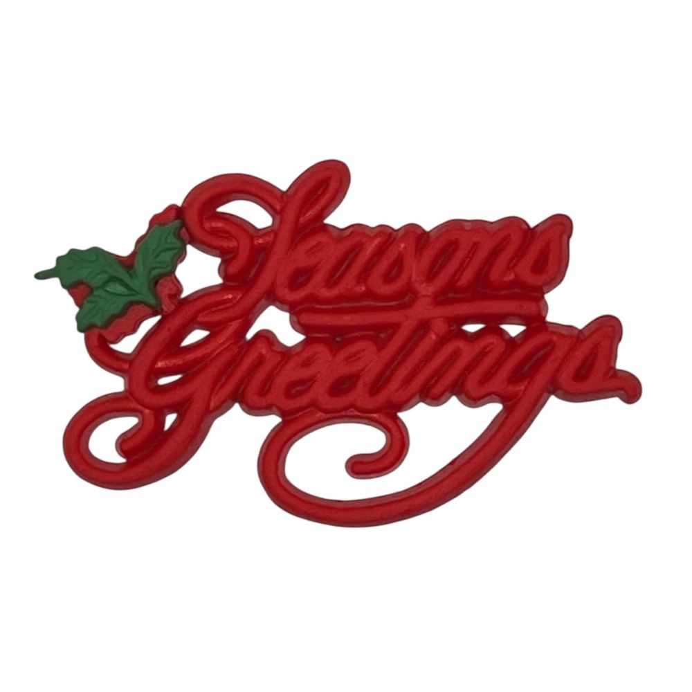 Seasons Greetings Christmas Button – Holiday Craft Embellishment with Holly Accent