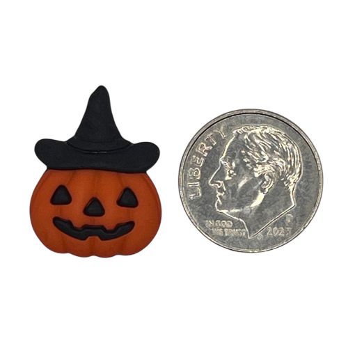 Jack-O’-Lantern with Witch Hat Craft Button – Halloween Pumpkin Embellishment