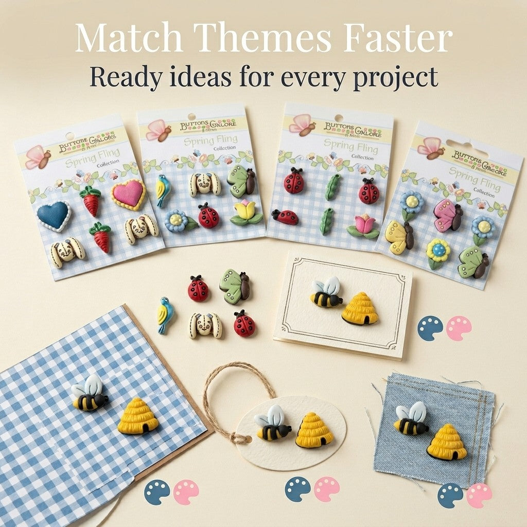 Spring Fling 3D Craft Buttons – 36 Piece Carded Set