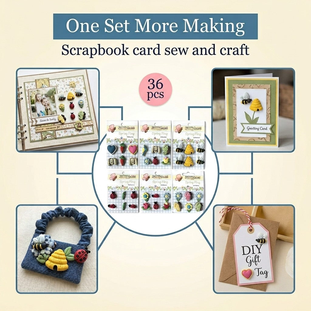 Spring Fling 3D Craft Buttons – 36 Piece Carded Set