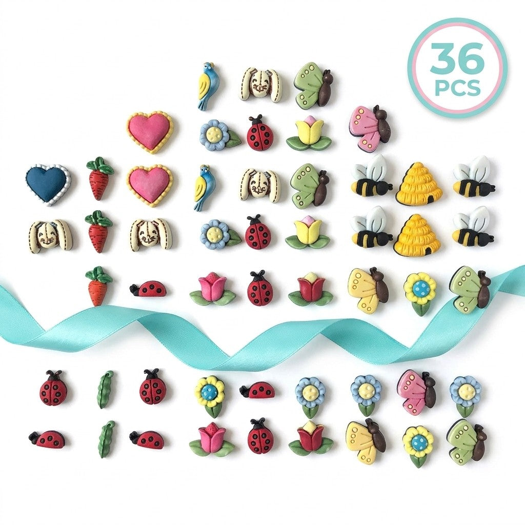Spring Fling 3D Craft Buttons – 36 Piece Carded Set