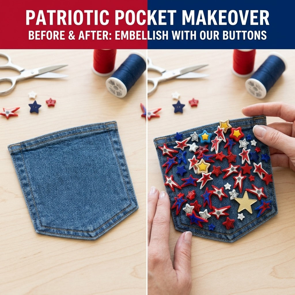 Patriotic Star Craft & Sewing Buttons – 50 Piece Red White & Blue Star Button Assortment