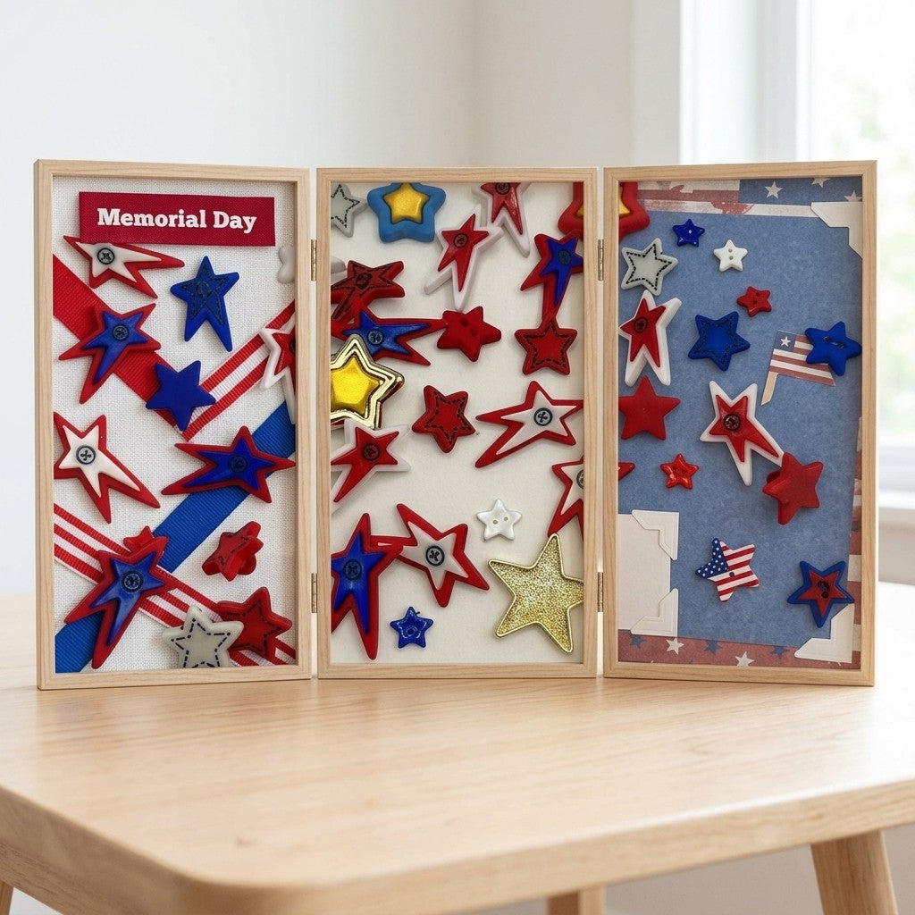 Patriotic Star Craft & Sewing Buttons – 50 Piece Red White & Blue Star Button Assortment