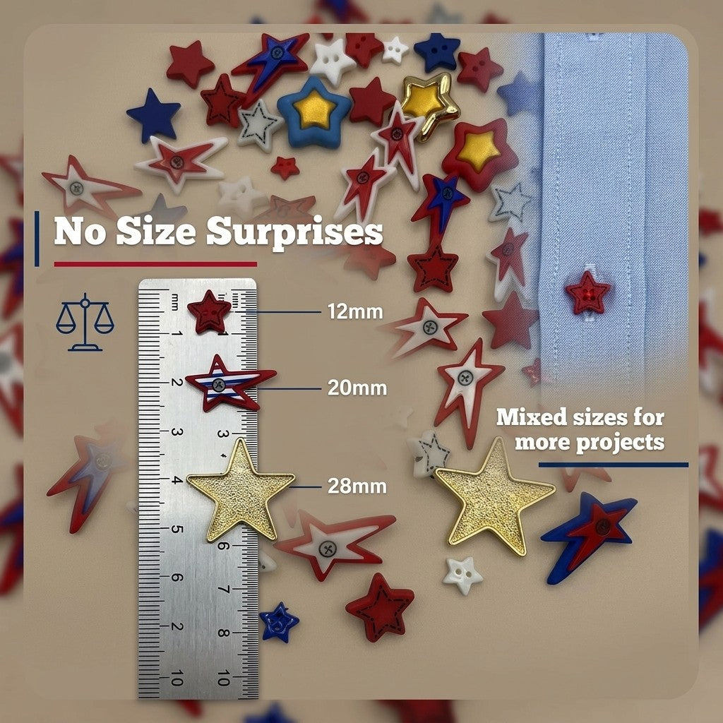 Patriotic Star Craft & Sewing Buttons – 50 Piece Red White & Blue Star Button Assortment